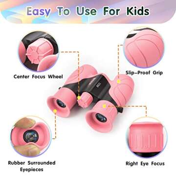 Binoculars for Kids High-Resolution 8x21, Gift for Boys & Girls Shockproof Compact Kids Binoculars for Bird Watching, Hiking, Camping, Travel, Learning, Spy Games & Exploration (Pink)