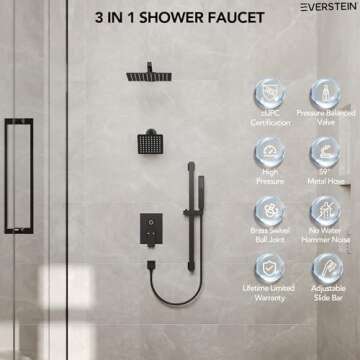 EVERSTEIN High-Pressure Dual Shower Head System - Matte Black