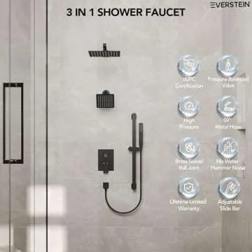 EVERSTEIN High-Pressure Dual Shower Head System - Matte Black