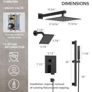 EVERSTEIN High-Pressure Dual Shower Head System - Matte Black