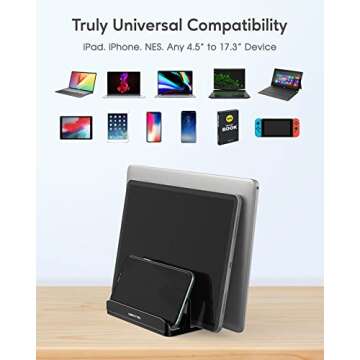 AboveTEK Vertical Laptop Stand Holder, 3 Slots Aluminum Desk Stand with Adjustable Dock Size for Tab...