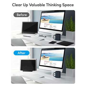 AboveTEK Vertical Laptop Stand Holder, 3 Slots Aluminum Desk Stand with Adjustable Dock Size for Tablet, MacBook, Phone - Universal Fit (up to 17.3") - Heavy Duty Polished, Anti Slide - Black