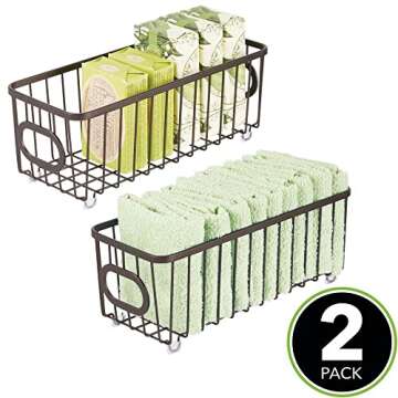 mDesign Stylish Metal Bathroom Storage Organizer Baskets - 2 Pack - Modern Wire Grid Design in Bronz...