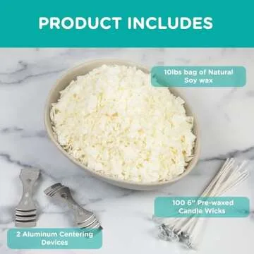 Hearts & Crafts Candle Wax - Soy Wax for Candle Making Kit - 10 lbs Wax Flakes, 100 Pieces 6-Inch Candle Wicks, 2 Metal Centering Devices - Soy Candle Wax Bulk and DIY Candle Making Supplies