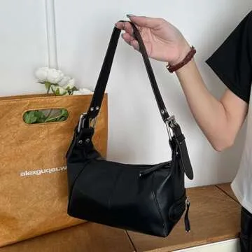 Shoulder Bag for Women Hobo Handbag Purse Y2K Cool Tote Bag Designer Satchel Bag, Black