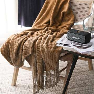 LOMAO Knitted Throw Blanket with Tassels Bubble Textured Soft Blanket Lightweight Warm Throws for Co...