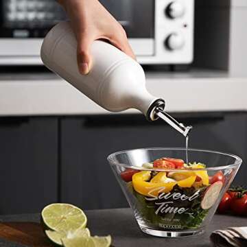 Sweejar Ceramic Olive Oil Dispenser Bottle, Opaque Oil Cruet Protects Oil to Reduce Oxidation, Suitable for Storage Oil, Vinegar, Coffee Syrups & Other Liquids, Pack of 1, 15.5 Fl Oz (White)