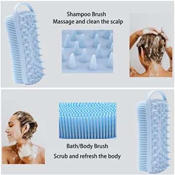 2 PC Silicone Exfoliating Body Scrubber, 2 in 1 Silicone Body Shampoo Brush, Soft Silicone Loofah for Sensitive Skin, Shower Silicone Hair Scalp Massager, Easy to Clean, Lather Well (Pink&Blue)