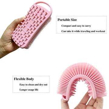 2 PC Silicone Exfoliating Body Scrubber, 2 in 1 Silicone Body Shampoo Brush, Soft Silicone Loofah for Sensitive Skin, Shower Silicone Hair Scalp Massager, Easy to Clean, Lather Well (Pink&Blue)