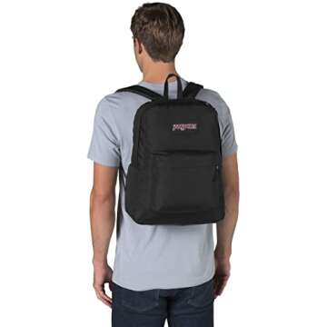 JanSport SuperBreak Plus Backpack with Padded 15-inch Laptop Sleeve and Integrated Bottle Pocket - Spacious and Durable Daypack for Work and Travel - Black