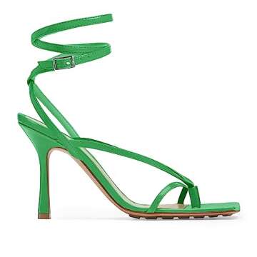 Coutgo Women's Lace Up Heeled Sandals Square Open Toe Stiletto Heels Flip Flops Ankle Strap Pumps