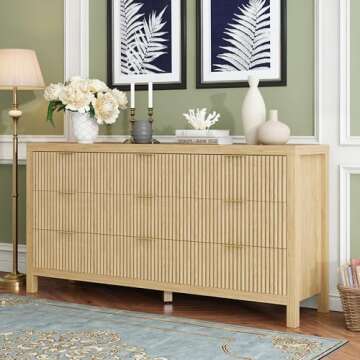 JZXSHD 9 Drawers Dresser, Modern Large Chest Mid Century Modern Dresser TV Stand, Storage Organizer Dresser with Solid Natural Wood Legs for Bedroom, Living Room, Hallway, Natural Oak