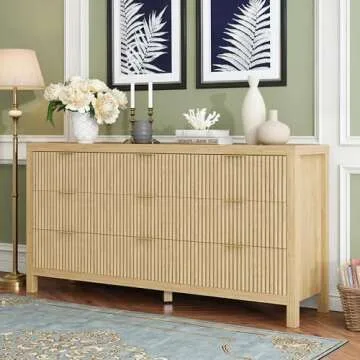 JZXSHD 9 Drawers Dresser, Modern Large Chest Mid Century Modern Dresser TV Stand, Storage Organizer Dresser with Solid Natural Wood Legs for Bedroom, Living Room, Hallway, Natural Oak