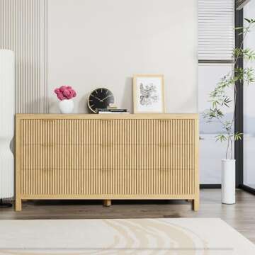 JZXSHD 9 Drawers Dresser, Modern Large Chest Mid Century Modern Dresser TV Stand, Storage Organizer Dresser with Solid Natural Wood Legs for Bedroom, Living Room, Hallway, Natural Oak