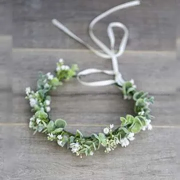 Vividsun Bridal Green Leaf flower Crown Eucalyptus Floral Headband Wedding Festivals Photo Props (E/Eucalyptus)