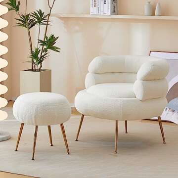 Karl Home Modern Teddy Fleece Chair & Ottoman Set