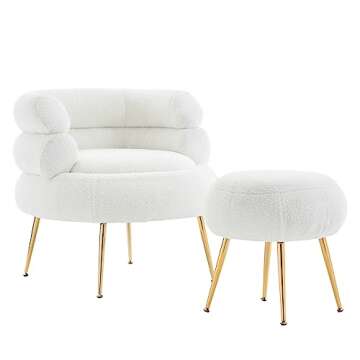 Karl Home Modern Teddy Fleece Chair & Ottoman Set