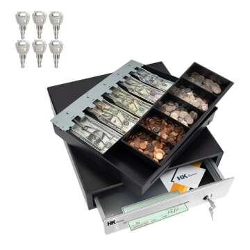 HK SYSTEMS 16inch Heavy Duty Manual Push-Open Cash Drawer with Stainless Steel Front and Movable Til...