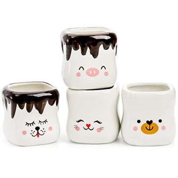 Okllen 4 Pack Ceramic Hot Chocolate Mugs, Mother's Day Gift, 7 Oz Marshmallow Mugs Set Cute Coffee Mug Set, Funny Coffee Mug for Couple, Mother's Day, Anniversary, Wedding Gift, 4 Animal Styles