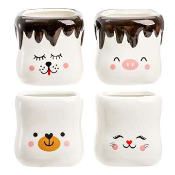 Okllen 4 Pack Ceramic Hot Chocolate Mugs, Mother's Day Gift, 7 Oz Marshmallow Mugs Set Cute Coffee Mug Set, Funny Coffee Mug for Couple, Mother's Day, Anniversary, Wedding Gift, 4 Animal Styles
