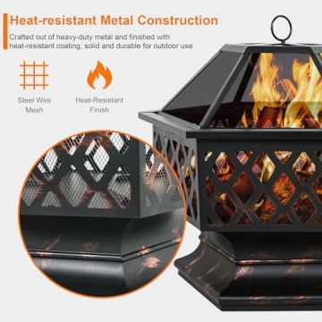 F2C Hex-Shaped 24 Inch Fire Pit for Outdoor Fun