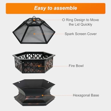 F2C Hex-Shaped 24 Inch Fire Pit for Outdoor Fun