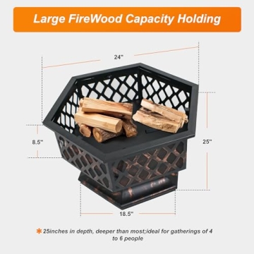 F2C Hex-Shaped 24 Inch Fire Pit for Outdoor Fun
