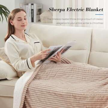 Westinghouse Heated Throw Blanket, Cozy Soft Flannel to Sherpa Electric Throw with 6 Heating Levels & 2-10 Hours Auto Shut Off, Fast Heating & ETL Certification, Machine Washable, 50x60 Inch, Beige