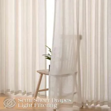 Joywell Pinch Pleat Linen Curtains 90 Inch Cream Beige