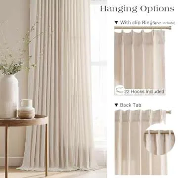 Joywell Pinch Pleat Linen Curtains 90 Inch Cream Beige