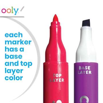 Ooly Color Layers Double Sided Markers - Set of 8 Colored Markers, 16 Colors Chisel and Point Tip on Each Marker for Kids, Non Toxic School Supplies, Art Supplies and Stationery Set - Color Layering