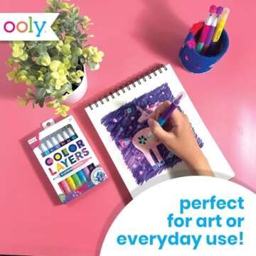 Ooly Color Layers Double Sided Markers - Set of 8 Colored Markers, 16 Colors Chisel and Point Tip on Each Marker for Kids, Non Toxic School Supplies, Art Supplies and Stationery Set - Color Layering