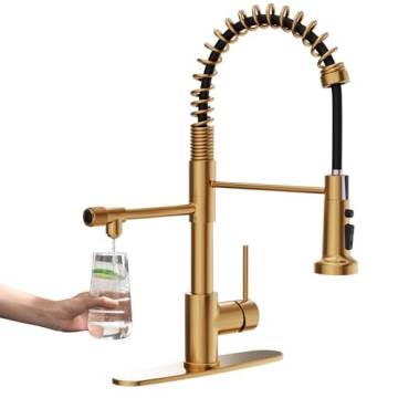 GIMILI Brushed Gold Drinking Water Faucet 3 in1 Commercial Style Pull-Down Single Handle Filter Kitc...