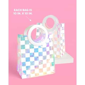 xo, Fetti Clear Iridescent + White Checkered PVC Bag Set - 6 pcs. | Birthday Party Gift, Bachelorett...