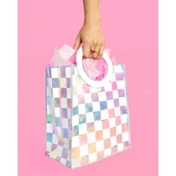 xo, Fetti Clear Iridescent + White Checkered PVC Bag Set - 6 pcs. | Birthday Party Gift, Bachelorette Bag, Bach Party Favor, Kids Bday Decoration, Fun Event Gift Wrap