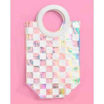 xo, Fetti Clear Iridescent + White Checkered PVC Bag Set - 6 pcs. | Birthday Party Gift, Bachelorette Bag, Bach Party Favor, Kids Bday Decoration, Fun Event Gift Wrap
