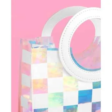 xo, Fetti Clear Iridescent + White Checkered PVC Bag Set - 6 pcs. | Birthday Party Gift, Bachelorette Bag, Bach Party Favor, Kids Bday Decoration, Fun Event Gift Wrap
