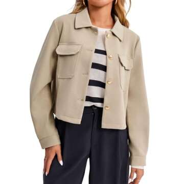Cicy Bell Womens Cropped Wool Coats Lapel Collar Button Down Fall Jackets Lightweight Short Pea Coats