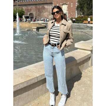 Cicy Bell Womens Cropped Wool Coats Lapel Collar Button Down Fall Jackets Lightweight Short Pea Coats