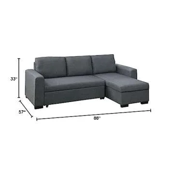 Stylish Pull-Out Bed Sectional with Storage in Blue Grey
