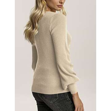 Imily Bela Womens Square Neck Long Sleeve Sweaters Casual Ribbed Knit Fitted Pullover Tops Apricot