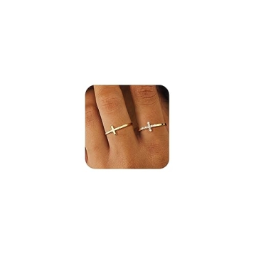 Foxgirl Cross Gold Rings for Women Non Tarnish - 14k Gold Plated Stackable CZ Cross Rings
