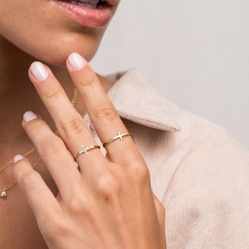 Foxgirl Cross Gold Rings Non Tarnish Stackable Ring Set