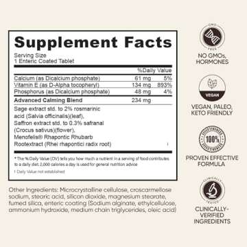 BB Company CalmAgain Menopause Support, Relief & Hormone Balance - Nervousness Relief, Mood Support, Hot Flashes, Night Sweats - Feel Calm - Antioxidant Rich Siberian Rhubarb, Sage, Saffron (30 Ct)