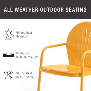 Crosley Furniture Griffith Outdoor Chair, Retro Metal Patio Chairs for Dining, Porch, Deck, Balcony, Tangerine