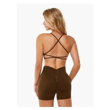 ABOCIW Womens Workout Sets Seamless Criss Cross Back Sports Bra V Back Scrunch Butt Lifting High Waist Biker Shorts 2 Piece Yoga Gym Sets Brown Medium