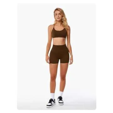 ABOCIW Womens Workout Sets Seamless Criss Cross Back Sports Bra V Back Scrunch Butt Lifting High Waist Biker Shorts 2 Piece Yoga Gym Sets Brown Medium