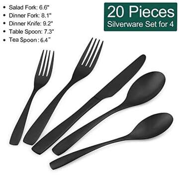 Bettlife Stylish 20 Piece Matte Black Silverware Set - Elegant Dining Essentials