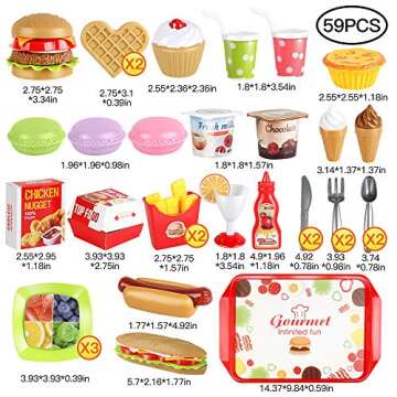 Fast Food Set - 59 PCS Kitchen Toy Set for Pretend Play, Kids Toddlers Play Accessories, Removable F...
