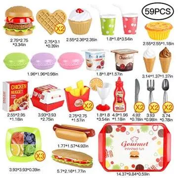 Fast Food Set - 59 PCS Kitchen Toy Set for Pretend Play, Kids Toddlers Play Accessories, Removable F...